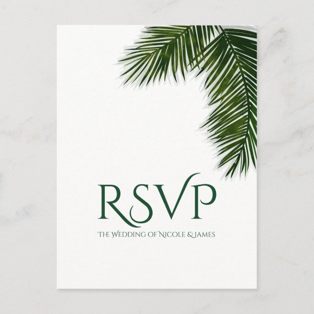 Postal De Invitación Palm Tree Leaf Tropical Boda Fiesta Elegante RSVP (Anverso)