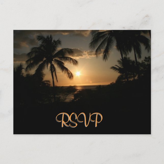 Postal De Invitación Palm Tree Ocean Sunset RSVP (Anverso)