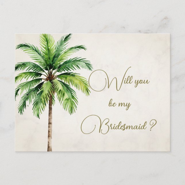 Postal De Invitación Palm Tree Serás Mi Novia (Anverso)