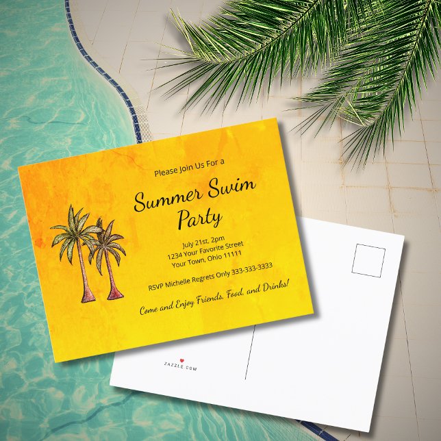 Postal De Invitación Palm Trees Tropicales Fiesta de piscina de verano  (Subido por el creador)