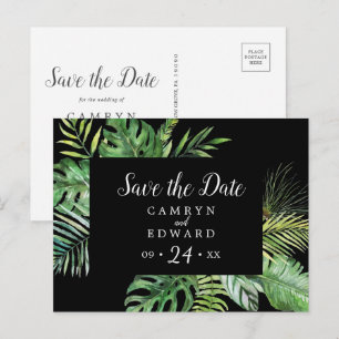 Postal De Invitación Palm Tropical Salvaje   Black Save the Date Postca