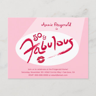 Postal De Invitación Palo de labios rojos rosado 50 y fabulosa fiesta d