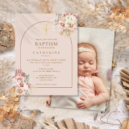 Postal De Invitación Pampas Grass Gold Arch Foto Bautismo Christening