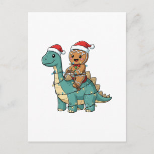 Postal De Invitación Pan de jengibre montando un dinosaurio Santa Navid
