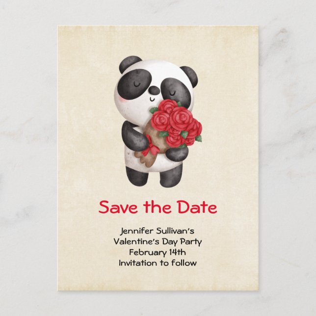 Postal De Invitación Panda Bear con Rose Bouquet Save the Date (Anverso)