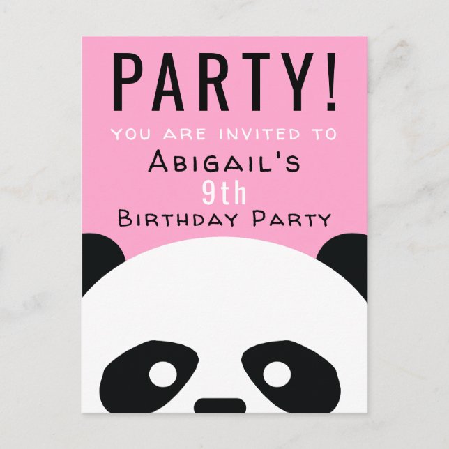 Postal De Invitación Panda Birthday Party Kids Pink Kawaii (Anverso)