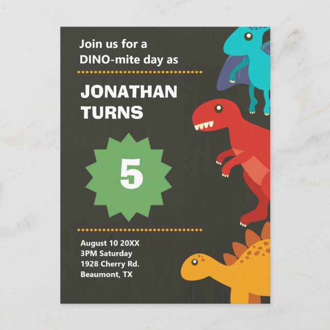 Postal De Invitación Papel de cumpleaños de Dinosaur (Anverso)