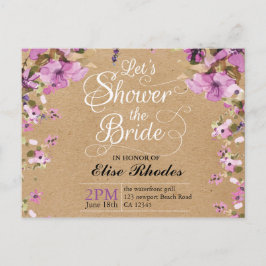 Postal De Invitación Papel kraft con flores violeta botánico Ducha de n