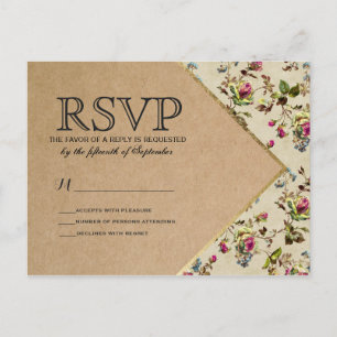 Postal De Invitación Papel reciclado de vintage Country Floral & Gold T