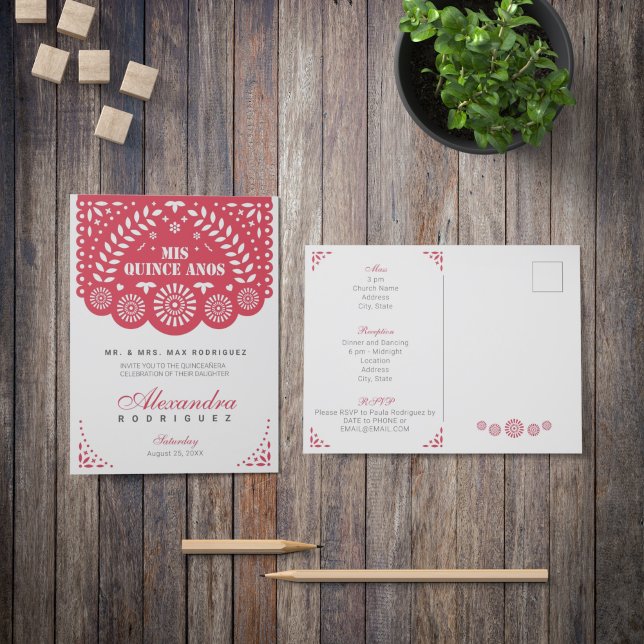 Postal De Invitación Papel rojo picado mis cinco años (Subido por el creador)