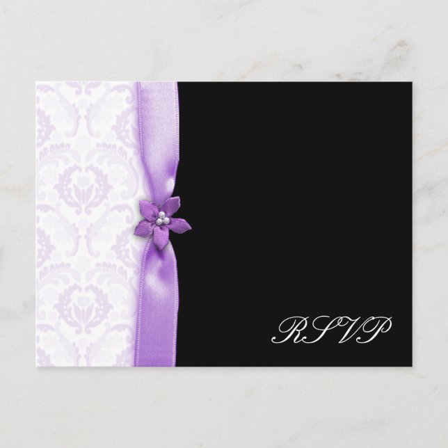Postal De Invitación Paquete de bodas Lavander & Black Damask (Anverso)