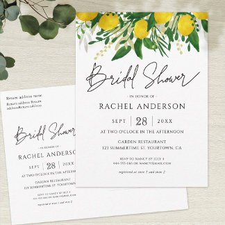 Postal de invitación para ducha de novia limón fre