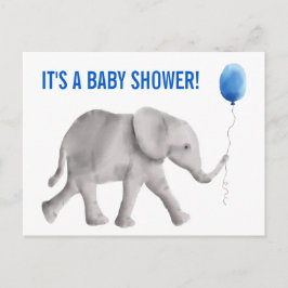 Postal de invitación para elefante Baby Shower, az