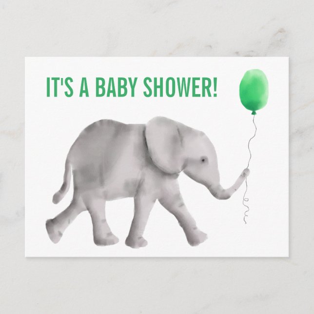 Postal de invitación para elefante Baby Shower, ve (Anverso)