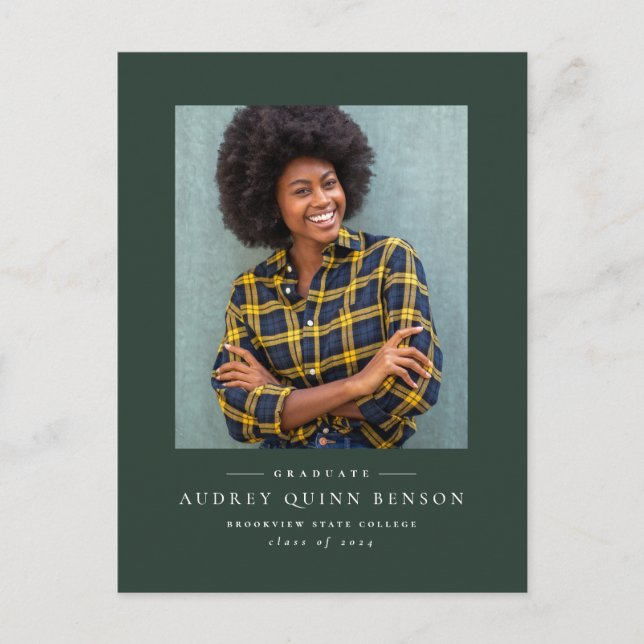 Postal de invitación para graduación de foto verde (Anverso)