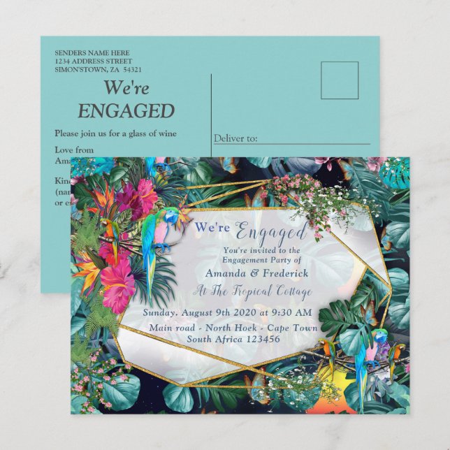 Postal De Invitación Paraíso y Aves de Flora Tropical (Anverso / Reverso)