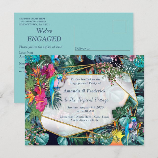 Postal De Invitación Paraíso y Aves de Flora Tropical (Anverso / Reverso)