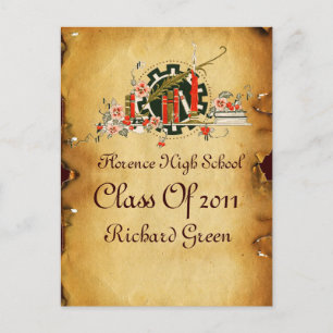 POSTAL DE INVITACIÓN PARCHE DE GRADUACIÓN Y MONOGRAMA DE SELLO DE CERRA