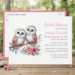 Postal De Invitación Pareja de búhos rústicos, despedida de soltera boh