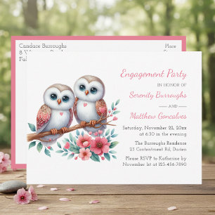 Postal De Invitación Pareja de búhos rústicos para fiesta de compromiso