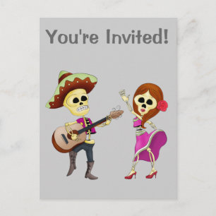 Postal De Invitación Pareja de Mariachi Bailando Día de Muertos