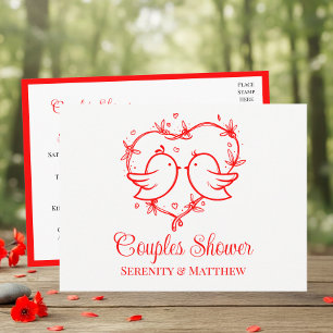 Postal De Invitación Pareja de pajaritos caprichosos Boho Ducha de Cora