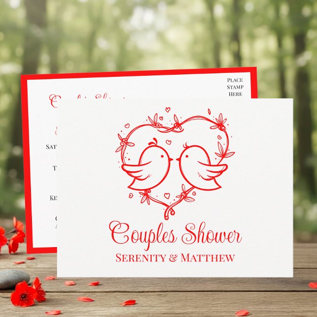 Postal De Invitación Pareja de pajaritos caprichosos Boho Ducha de Cora (Subido por el creador)