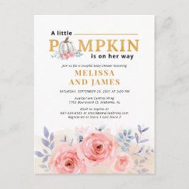 Postal De Invitación Parejas de calabaza Baby Shower Watercolor Floral