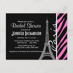 Postal De Invitación París; Estampado de zebra rosado y negro