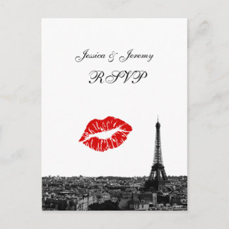 Postal De Invitación Paris Francia Silueta Besos #1 BW RSVP 1