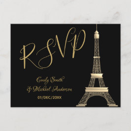 Postal De Invitación PARIS RSVP Black Gold - Elegante Tendencia de Moda
