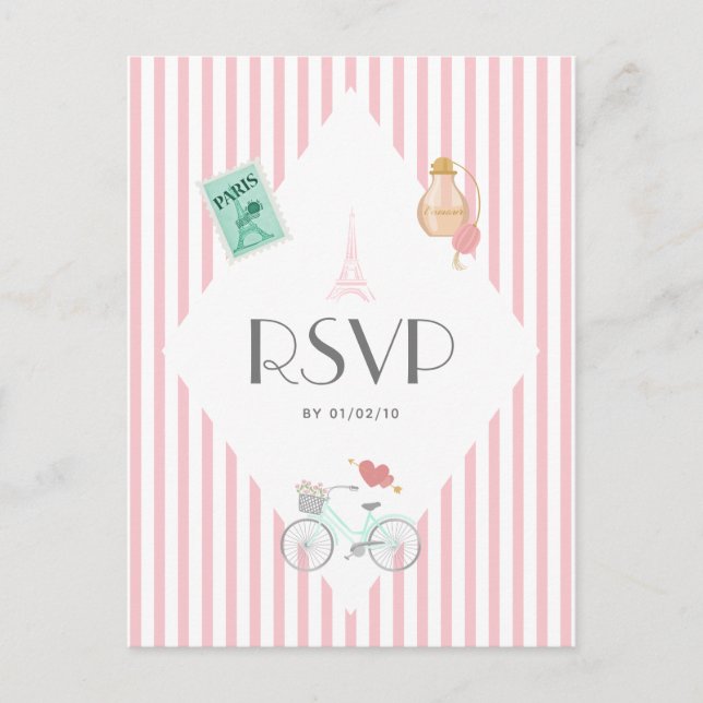 Postal De Invitación París Tema Boda RSVP (Anverso)