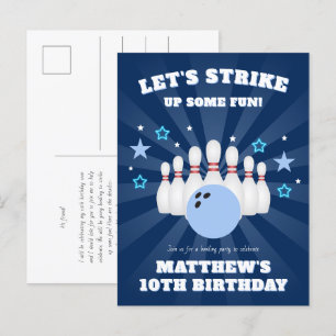 Postal De Invitación Paro de niño en una fiesta de cumpleaños de bolos 