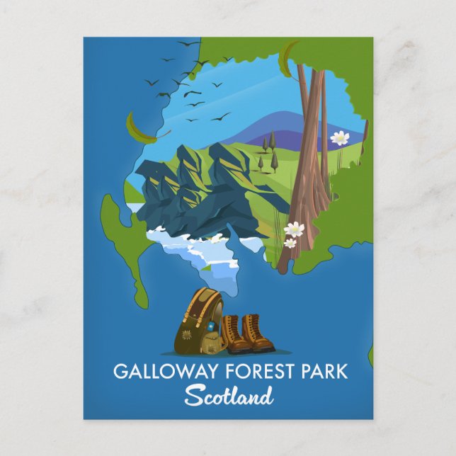 Postal De Invitación parque forestal Galloway Escocia mapa (Anverso)