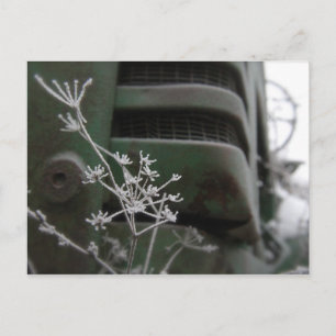 Postal De Invitación Parrilla de Tractor Verde Viejo con Flor Congelada