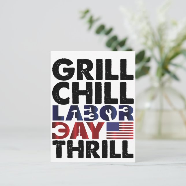 Postal De Invitación Parrillada de día del trabajo Usa America Grill Ch (Anverso de pie)
