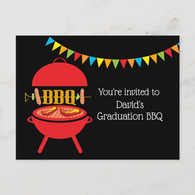 Postal De Invitación parrillada Graduación BBQ, barbacoa, parrilla de b (Anverso)