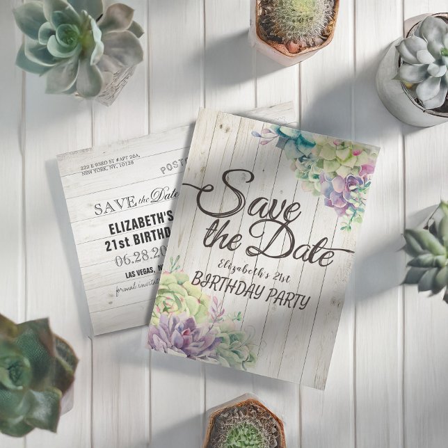 Postal De Invitación Partido Cumpleaños Salven La Suculenta Madera Rúst (Subido por el creador)