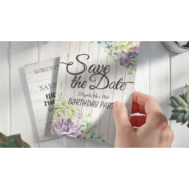 Postal De Invitación Partido Cumpleaños Salven La Suculenta Madera Rúst