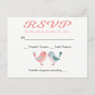 Postal De Invitación Partido de Boda RSVP Pink & Blue Lovebirds