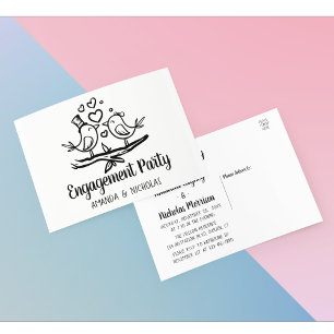 Postal De Invitación Partido de compromiso de Bodas blancos negros Love