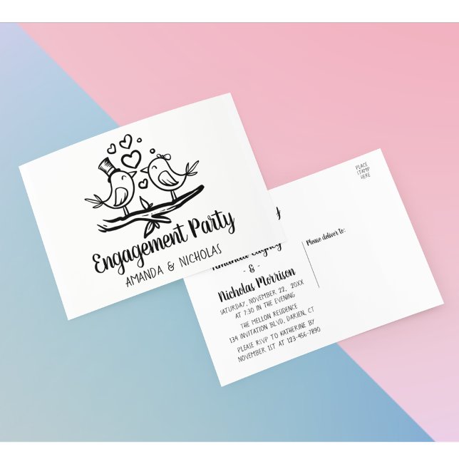 Postal De Invitación Partido de compromiso de Bodas blancos negros Love (Subido por el creador)