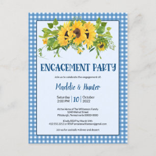 Postal De Invitación Partido de compromiso de Gingham y Sunflower Rusti