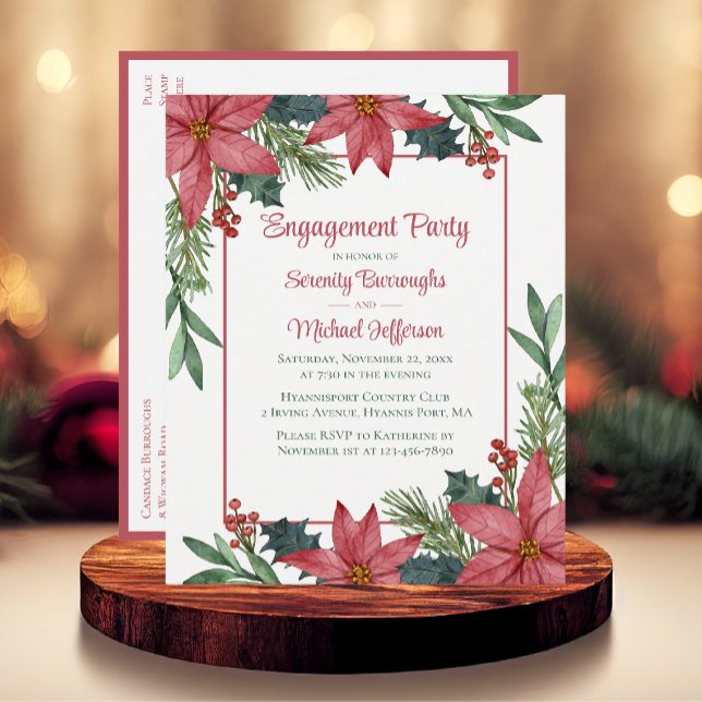 Postal De Invitación Partido de compromiso de Navidades florales rojos  (Subido por el creador)