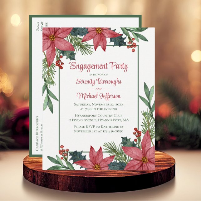 Postal De Invitación Partido de compromiso de Navidades florales rojos  (Subido por el creador)