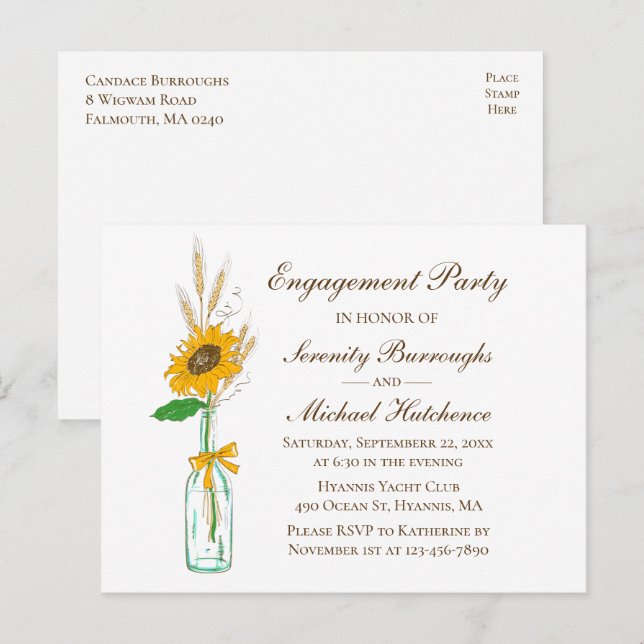 Postal De Invitación Partido de compromiso floral del país del girasol  (Anverso / Reverso)