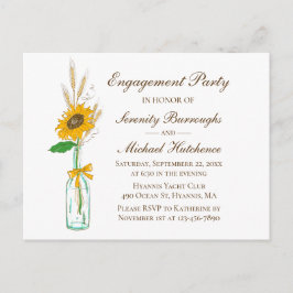 Postal De Invitación Partido de compromiso floral del país del girasol
