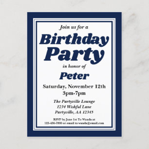 Postal De Invitación Partido de cumpleaños de Adultos Azules de la Mari