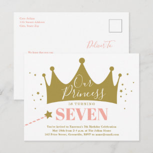 Postal De Invitación Partido de cumpleaños de bebé rosado Princesa de p