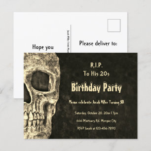 Postal De Invitación Partido de cumpleaños del Cráneo Humano Gótico QEP